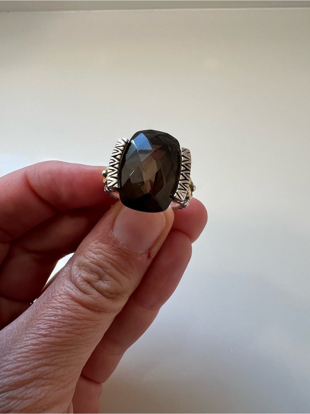 Barbara Bixby Smoky Quartz Statement Ring in Sterling with 18k flower detail